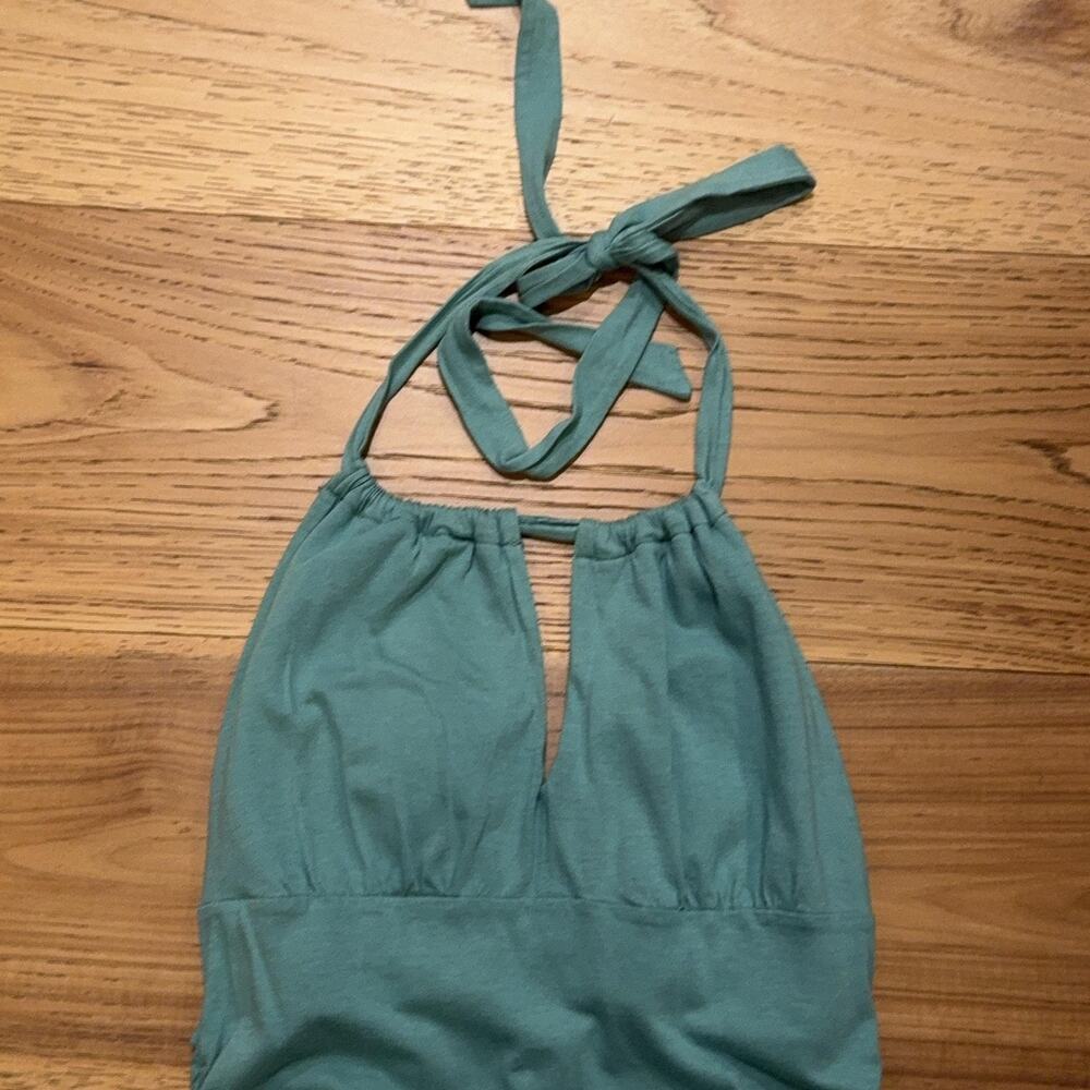 Victoria's Secret Bra Top Camisole Sz XS Green Halter Ruched Jersey Shelf Bra - Picture 2 of 7